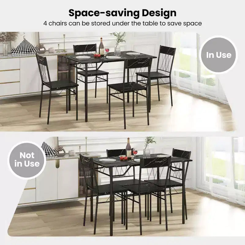 Costway 5PCS Dining Table Set for 4 Rectangular Kitchen Table & 4 Chairs with Metal Frame Cement Gray/Black