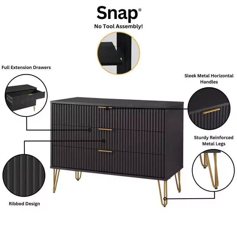 Manhattan Comfort Dumbo 2pc Modern 3 Drawer Dresser and 2 Drawer Nightstand Set