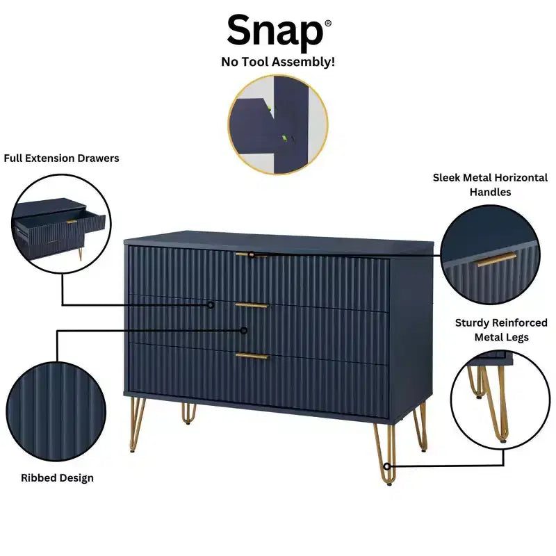 Manhattan Comfort Dumbo 2pc Modern 3 Drawer Dresser and 2 Drawer Nightstand Set