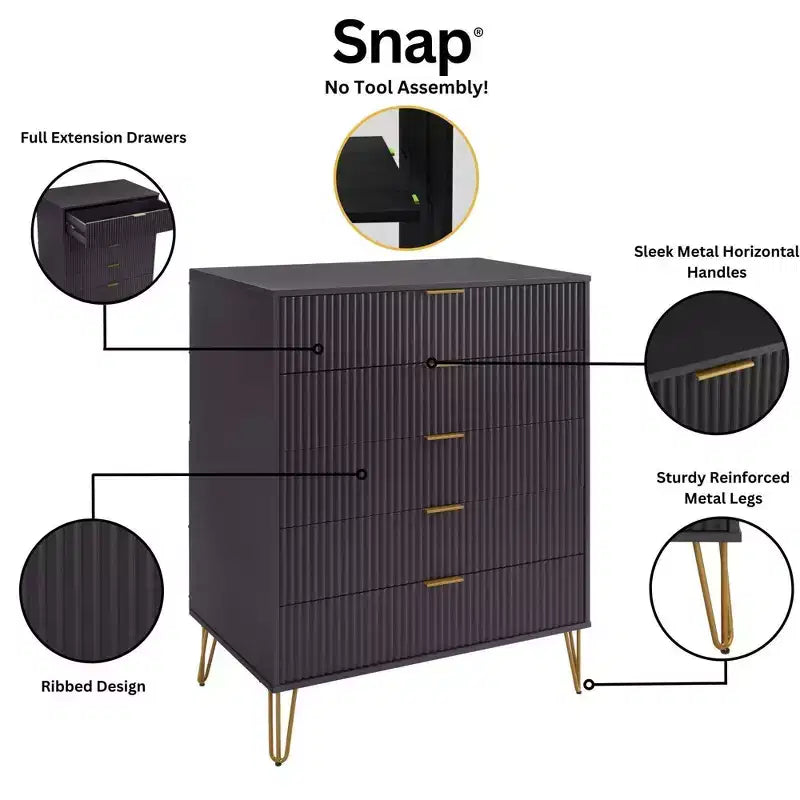 Manhattan Comfort Dumbo 2pc Modern 5 Drawer Dresser and 10 Drawer Double Dresser Set