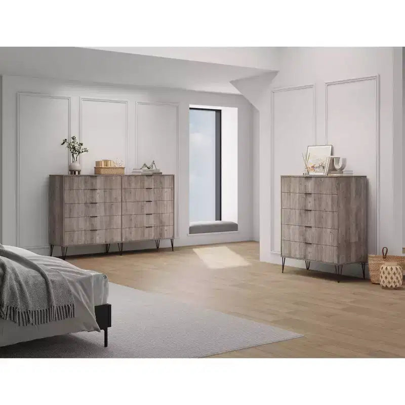 Manhattan Comfort Dumbo 2pc Modern 5 Drawer Dresser and 10 Drawer Double Dresser Set
