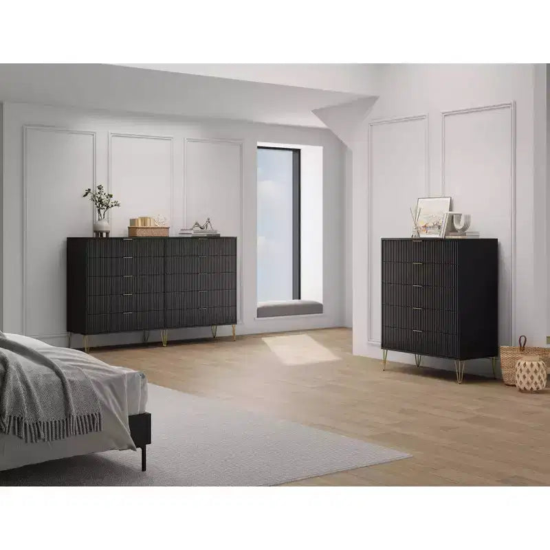Manhattan Comfort Dumbo 2pc Modern 5 Drawer Dresser and 10 Drawer Double Dresser Set