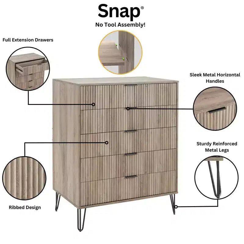 Manhattan Comfort Dumbo 2pc Modern 5 Drawer Dresser and 10 Drawer Double Dresser Set