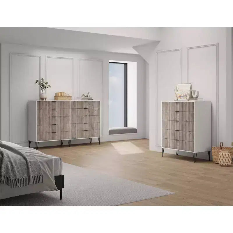 Manhattan Comfort Dumbo 2pc Modern 5 Drawer Dresser and 10 Drawer Double Dresser Set