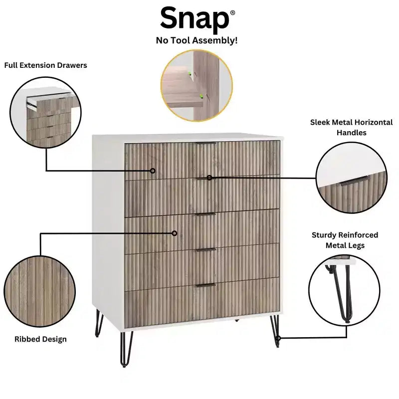 Manhattan Comfort Dumbo 2pc Modern 5 Drawer Dresser and 10 Drawer Double Dresser Set