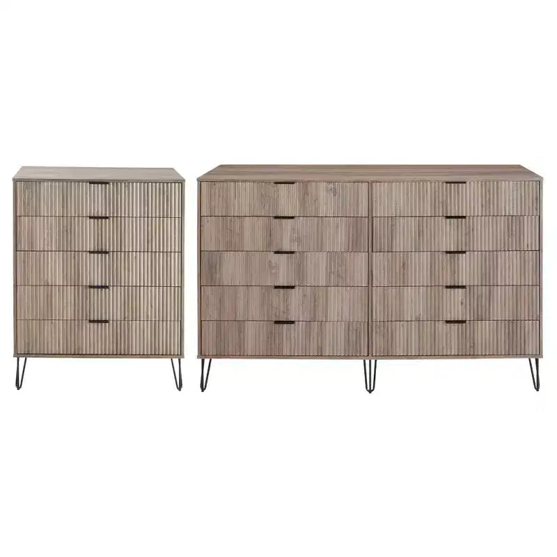 Manhattan Comfort Dumbo 2pc Modern 5 Drawer Dresser and 10 Drawer Double Dresser Set