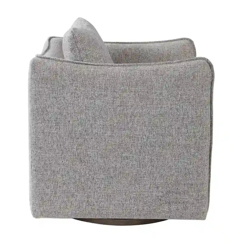 Fauteuil pivotant en lin tissé avec base en bois gris patiné
