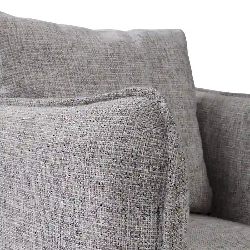 Fauteuil pivotant en lin tissé avec base en bois gris patiné