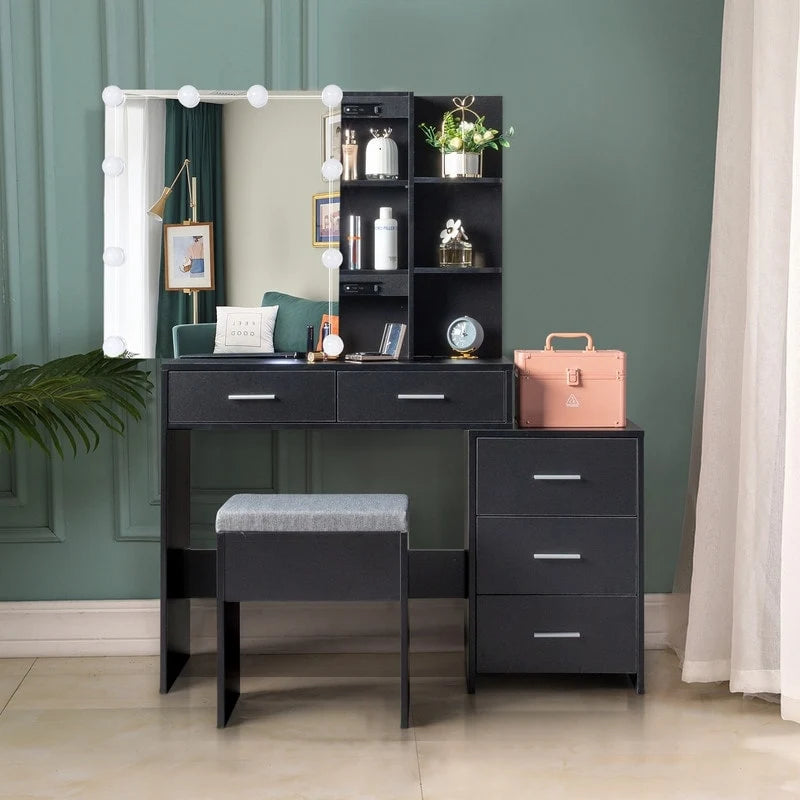 Ensemble coiffeuse LED avec tabouret et armoire-miroir