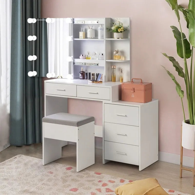 Ensemble coiffeuse LED avec tabouret et armoire-miroir