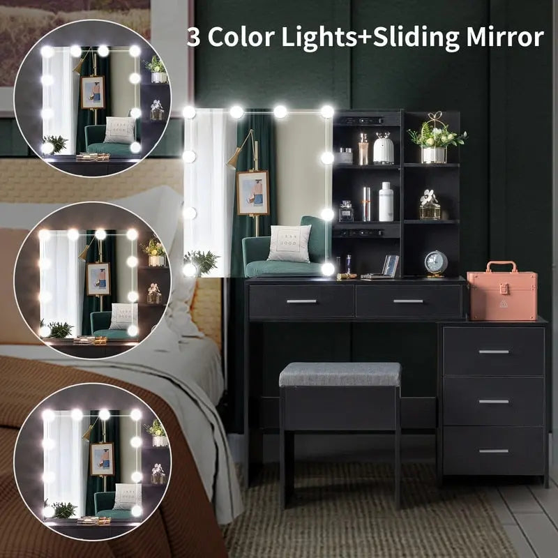 Ensemble coiffeuse LED avec tabouret et armoire-miroir