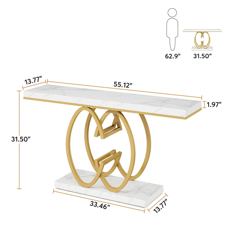 Console de 55 pouces en faux marbre avec piètement géométrique en métal