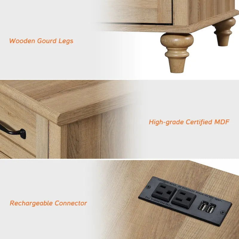 Table d'appoint moderne avec station de charge et rangement – Chêne et blanc