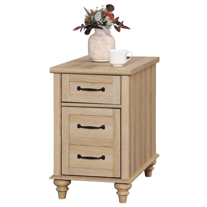 Table d'appoint moderne avec station de charge et rangement – Chêne et blanc