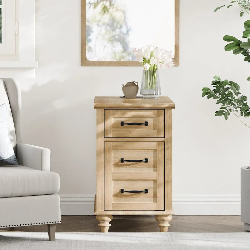 Table d'appoint moderne avec station de charge et rangement – Chêne et blanc