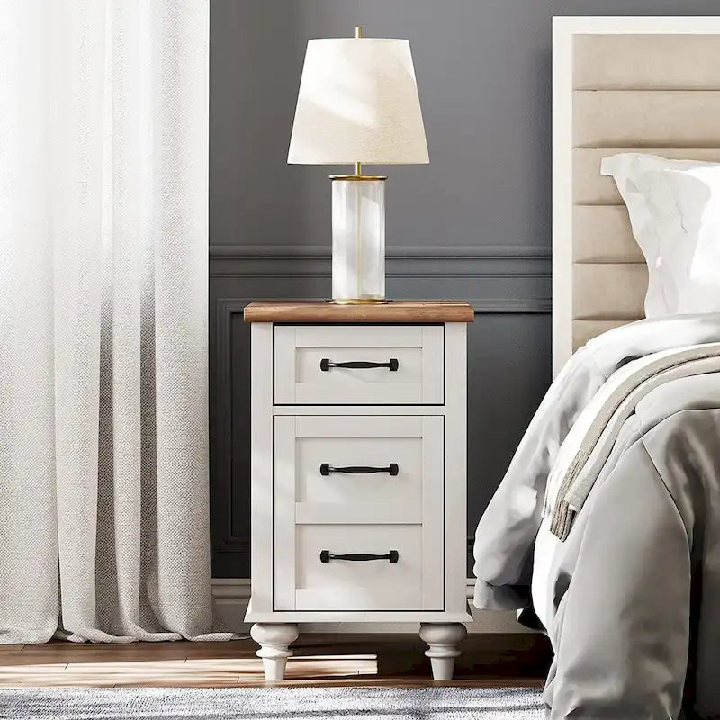 Table d'appoint moderne avec station de charge et rangement – Chêne et blanc