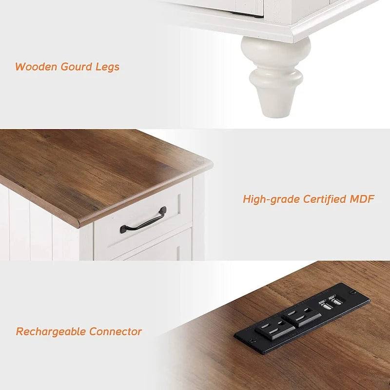 Table d'appoint moderne avec station de charge et rangement – Chêne et blanc