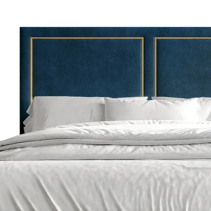 Lit Minimaliste Capitonnage Velours Détails Bandes Dorées