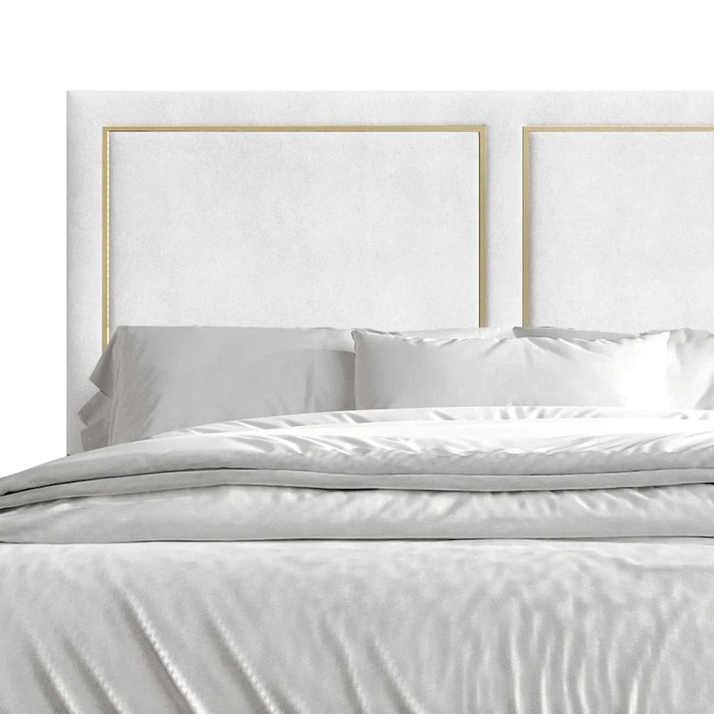 Lit Minimaliste Capitonnage Velours Détails Bandes Dorées