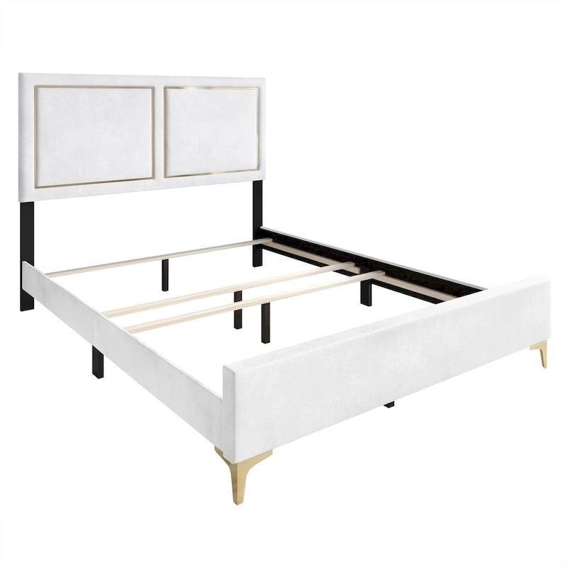 Lit Minimaliste Capitonnage Velours Détails Bandes Dorées