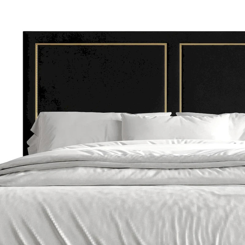 Lit Minimaliste Capitonnage Velours Détails Bandes Dorées