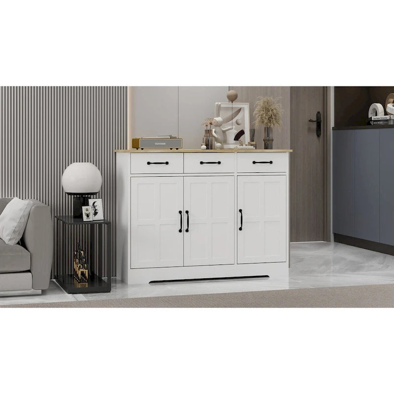 Buffet de ferme avec 3 tiroirs et 3 portes – Blanc