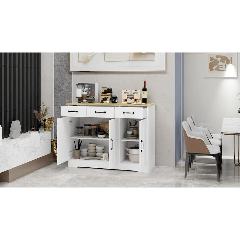 Buffet de ferme avec 3 tiroirs et 3 portes – Blanc
