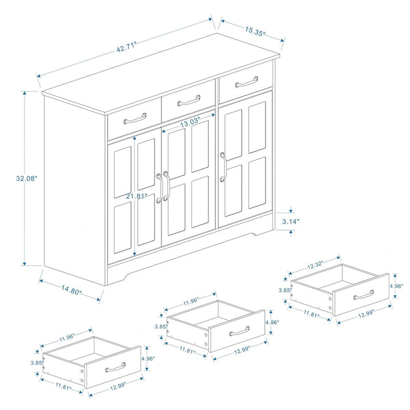 Buffet de ferme avec 3 tiroirs et 3 portes – Blanc