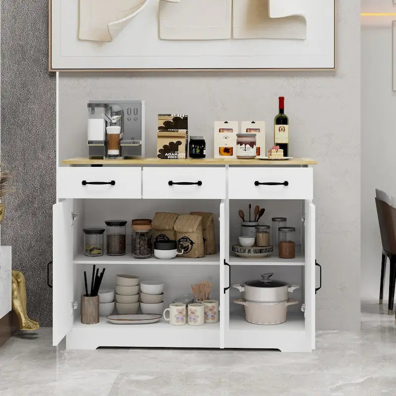 Buffet de ferme avec 3 tiroirs et 3 portes – Blanc