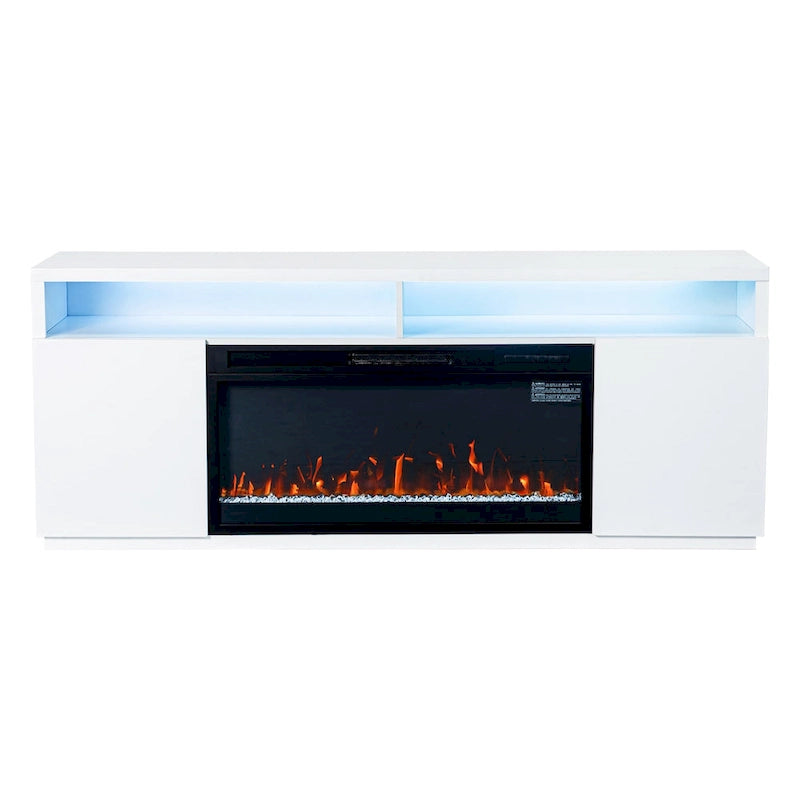 Meuble TV moderne blanc de 68 pouces avec cheminée électrique 3D de 36 pouces