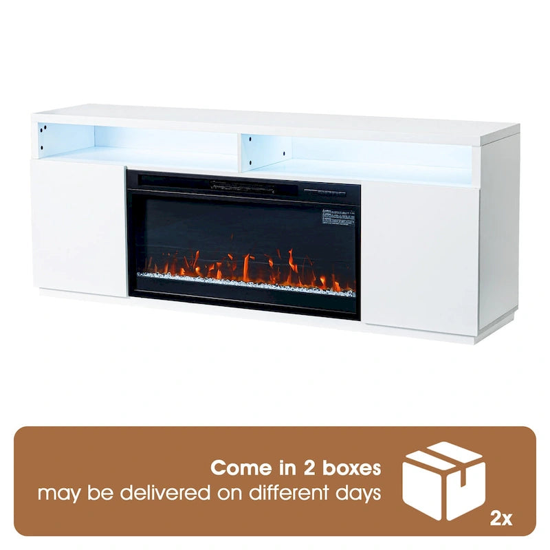 Meuble TV moderne blanc de 68 pouces avec cheminée électrique 3D de 36 pouces