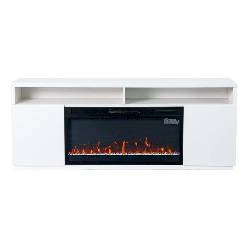 Meuble TV moderne blanc de 68 pouces avec cheminée électrique 3D de 36 pouces