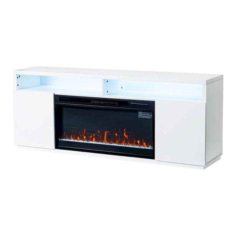 Meuble TV moderne blanc de 68 pouces avec cheminée électrique 3D de 36 pouces