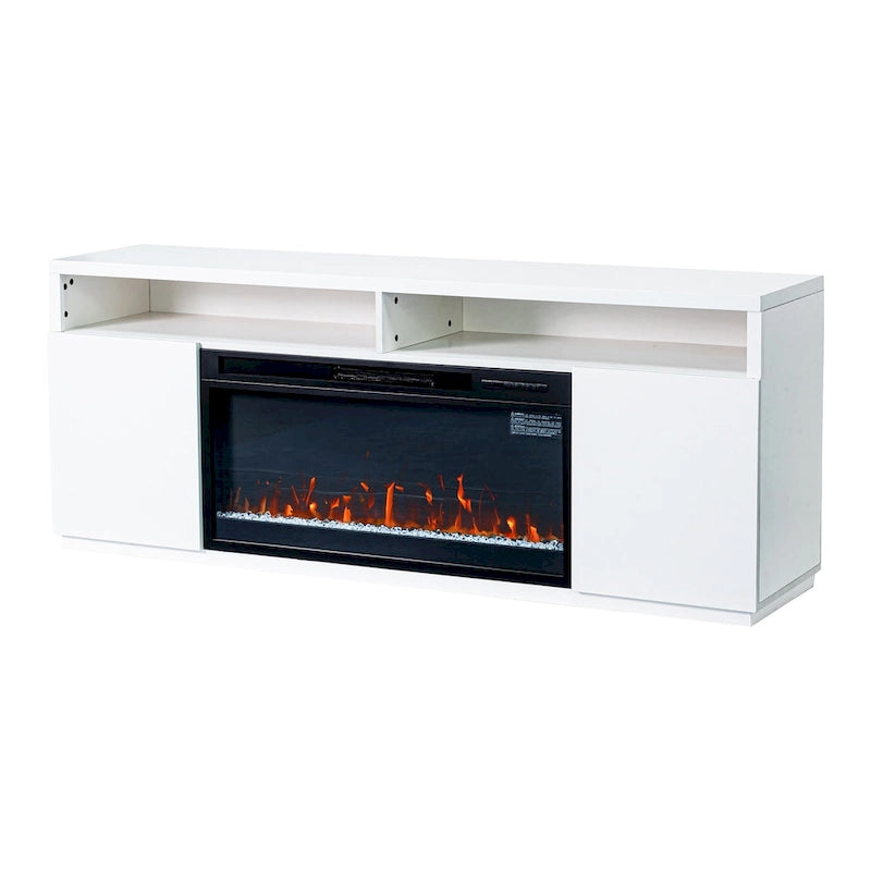 Meuble TV moderne blanc de 68 pouces avec cheminée électrique 3D de 36 pouces
