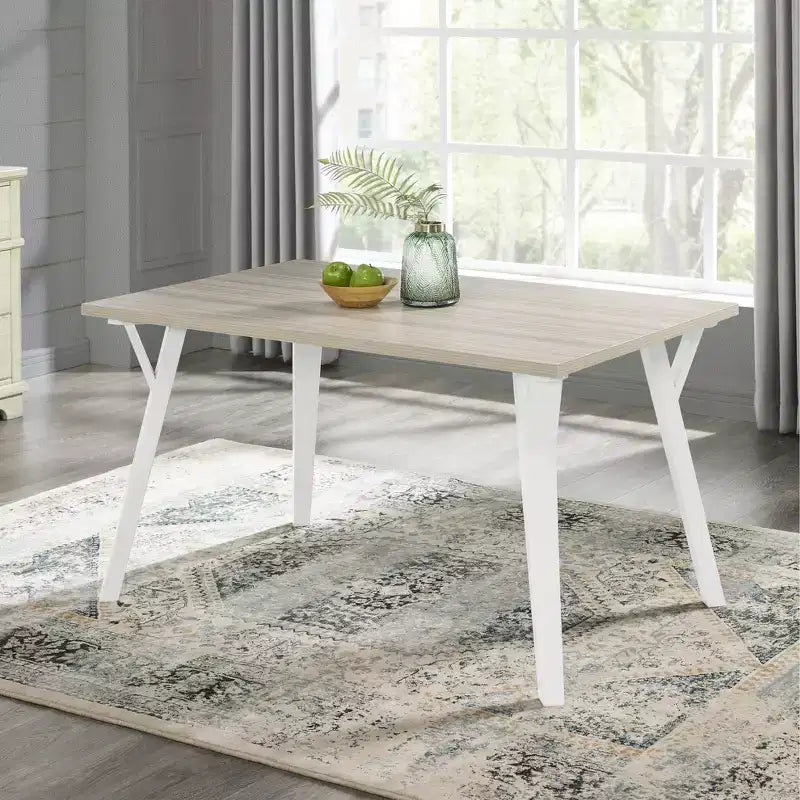 Alwynn White and Natural Wood 7-piece Dining Set, Dining Table with 6 Windsor Chairs