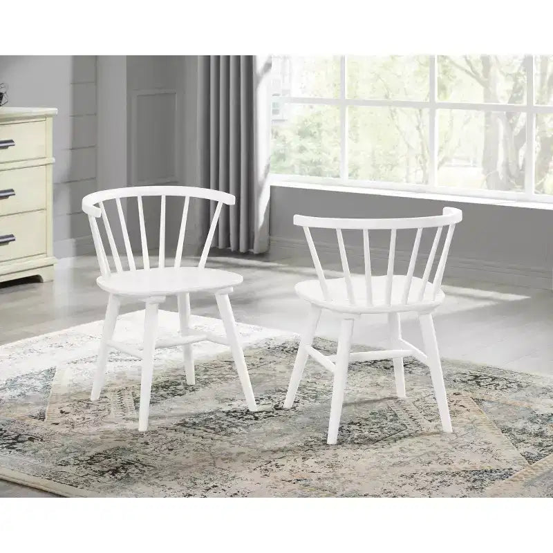 Alwynn White and Natural Wood 7-piece Dining Set, Dining Table with 6 Windsor Chairs