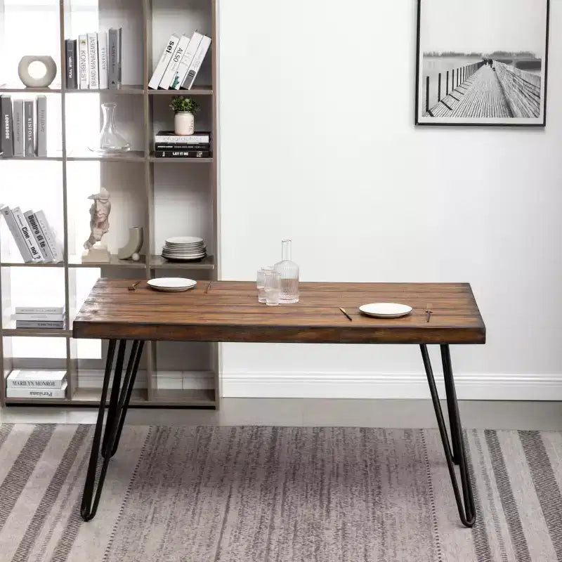 Roundhill Furniture Aryven Industrial 7-Piece Dining Set, Antique Brown