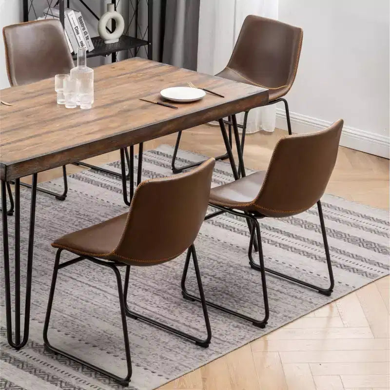 Roundhill Furniture Aryven Industrial 7-Piece Dining Set, Antique Brown
