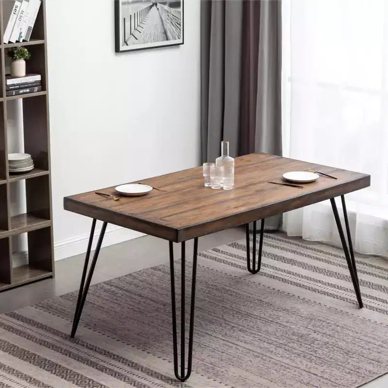 Roundhill Furniture Aryven Industrial 7-Piece Dining Set, Antique Brown