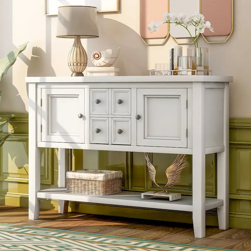 Buffet/bahut en bois massif de 46 po avec tiroirs, portes d'armoire et étagère inférieure