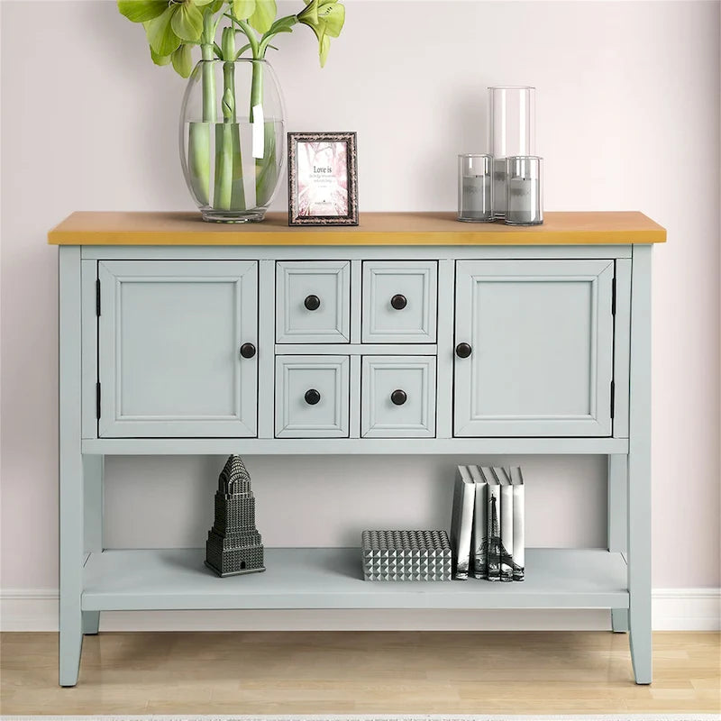 Buffet/bahut en bois massif de 46 po avec tiroirs, portes d'armoire et étagère inférieure