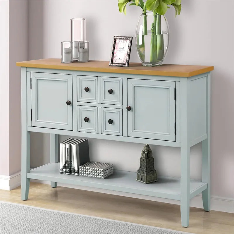 Buffet/bahut en bois massif de 46 po avec tiroirs, portes d'armoire et étagère inférieure