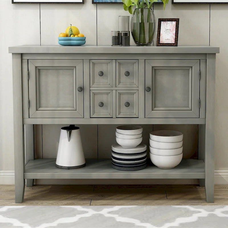 Buffet/bahut en bois massif de 46 po avec tiroirs, portes d'armoire et étagère inférieure