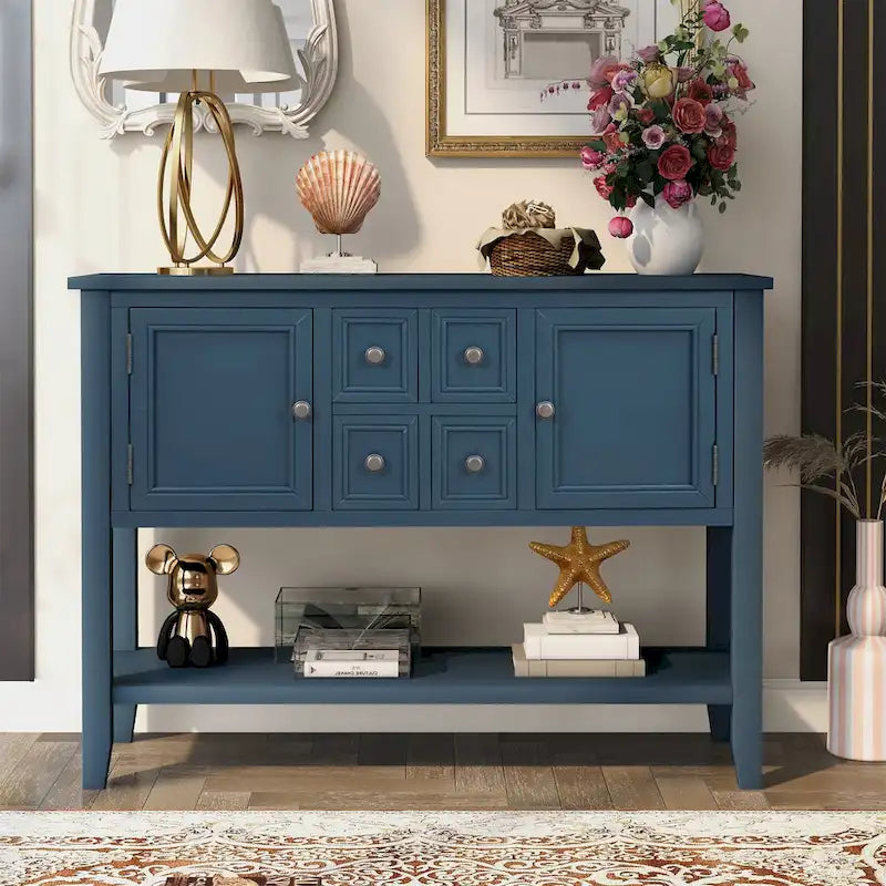 Buffet/bahut en bois massif de 46 po avec tiroirs, portes d'armoire et étagère inférieure