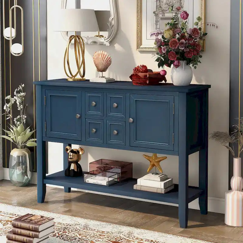 Buffet/bahut en bois massif de 46 po avec tiroirs, portes d'armoire et étagère inférieure
