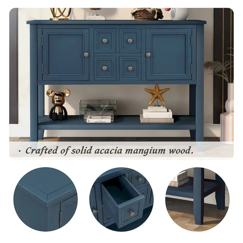 Buffet/bahut en bois massif de 46 po avec tiroirs, portes d'armoire et étagère inférieure