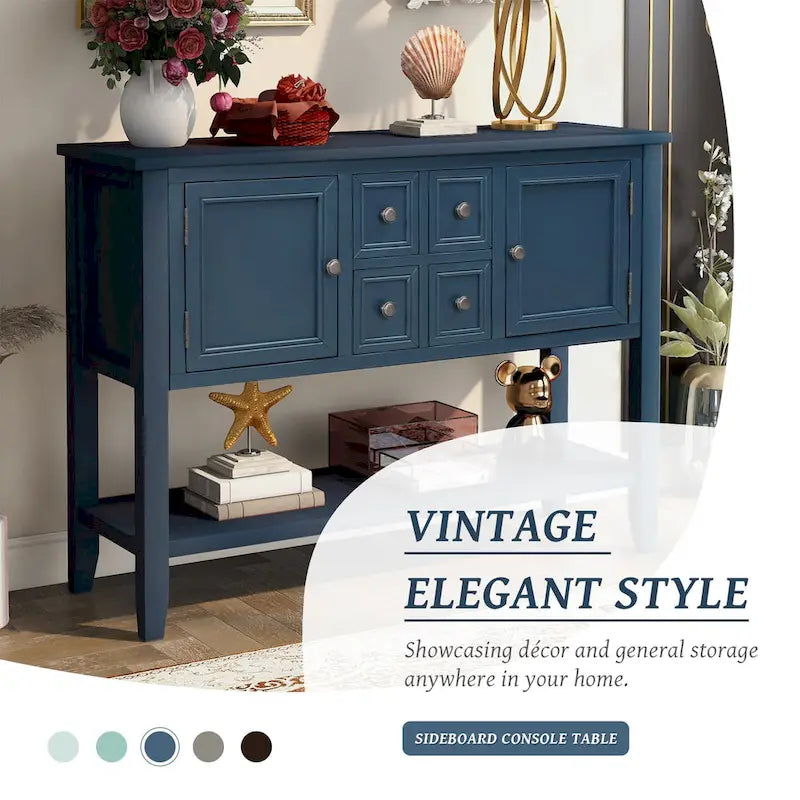 Buffet/bahut en bois massif de 46 po avec tiroirs, portes d'armoire et étagère inférieure