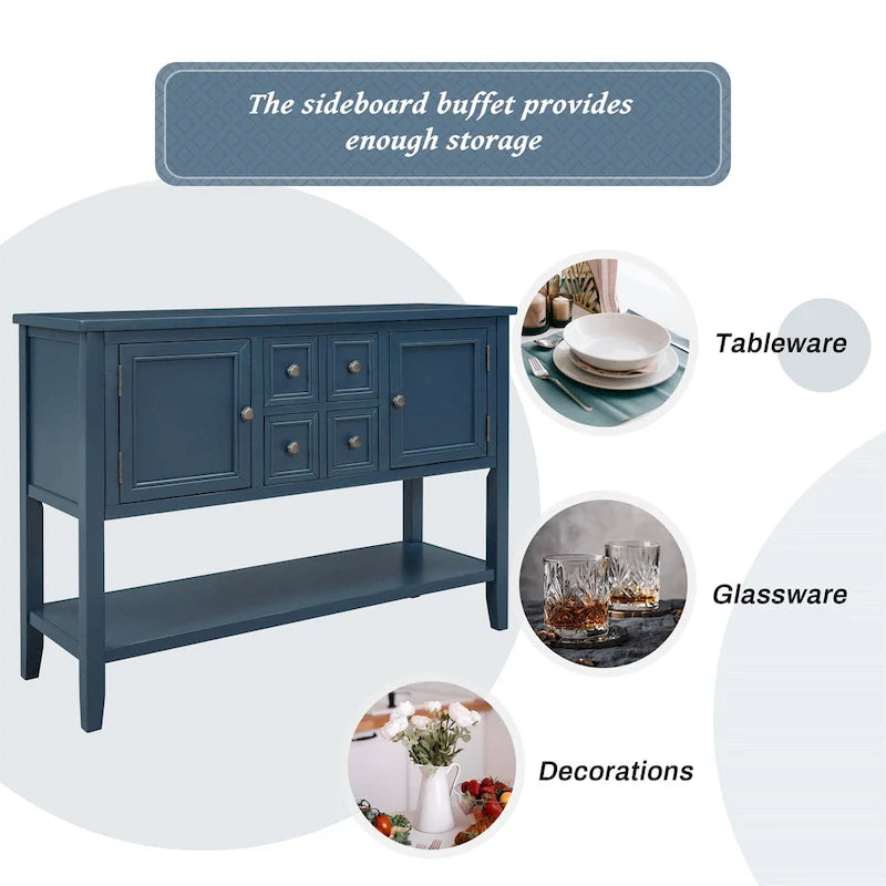 Buffet/bahut en bois massif de 46 po avec tiroirs, portes d'armoire et étagère inférieure