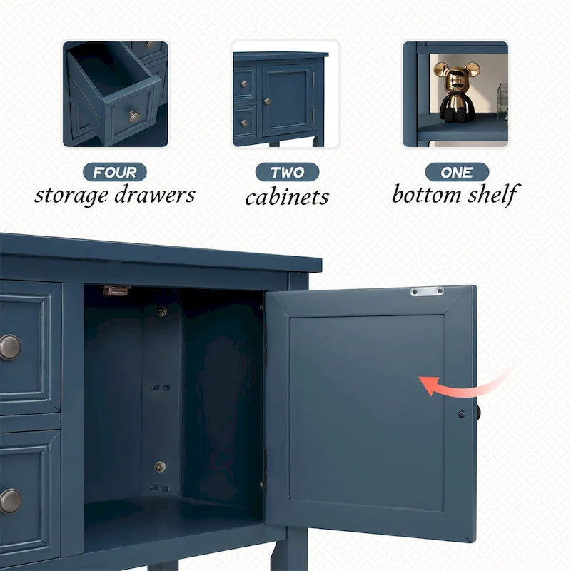 Buffet/bahut en bois massif de 46 po avec tiroirs, portes d'armoire et étagère inférieure