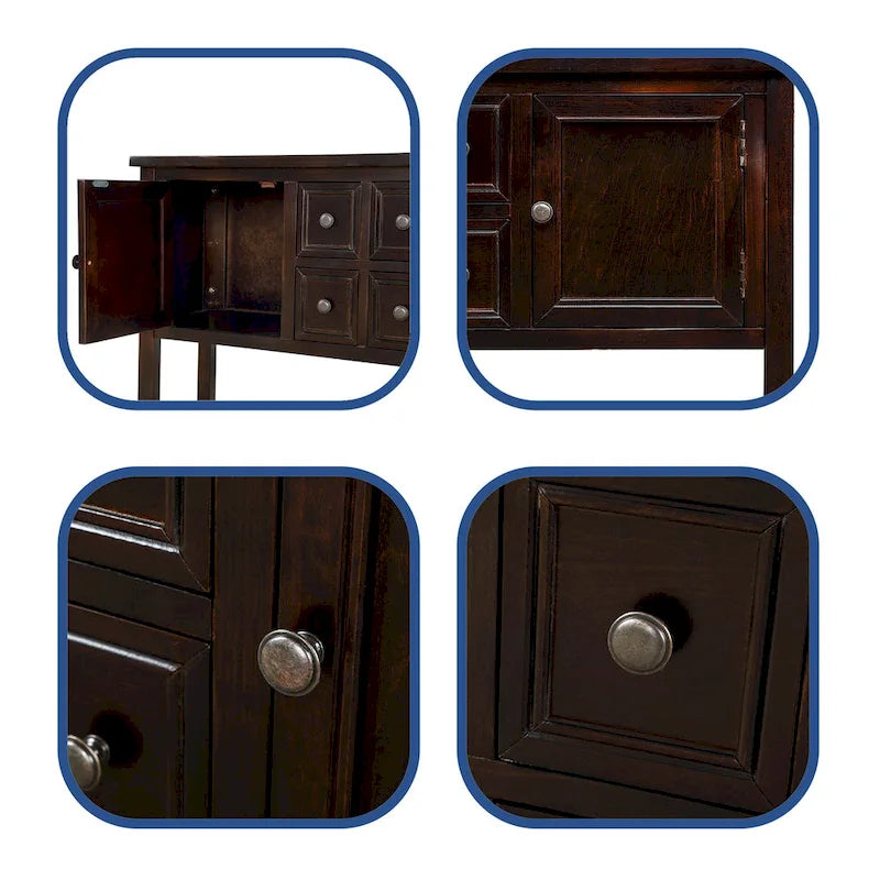 Buffet/bahut en bois massif de 46 po avec tiroirs, portes d'armoire et étagère inférieure